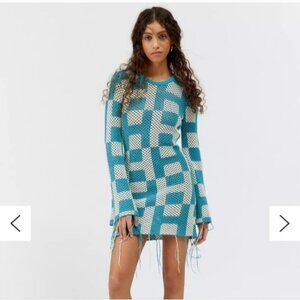 Blue and White Checkered Knit Dress